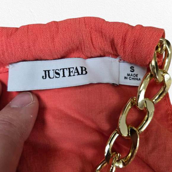 JustFab Coral Pink Boho Sleeveless Chain Halter Chiffon Maxi Dress Size Small - Picture 6 of 11